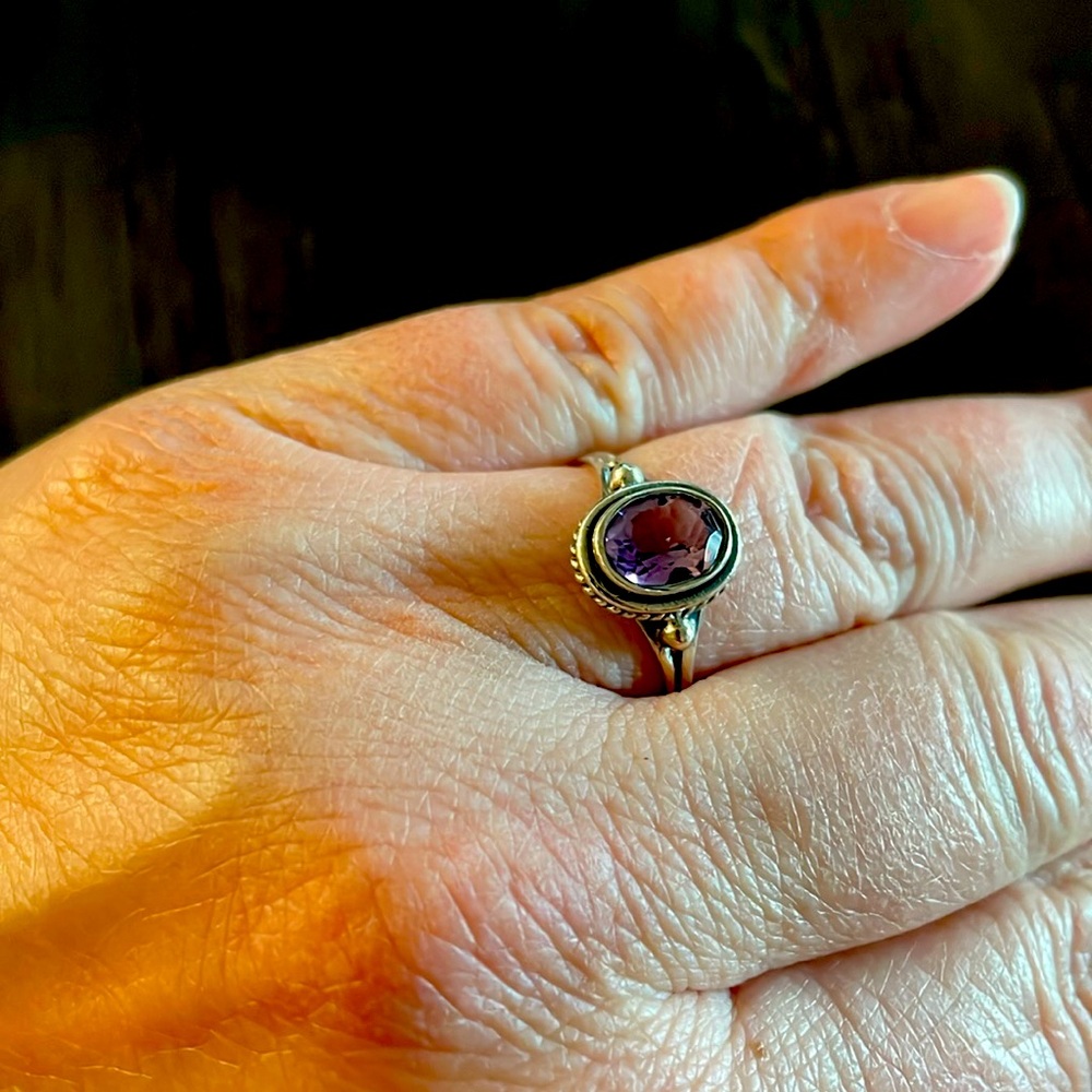 Sterling Silver size 7 antiqued effect with purple stone ring